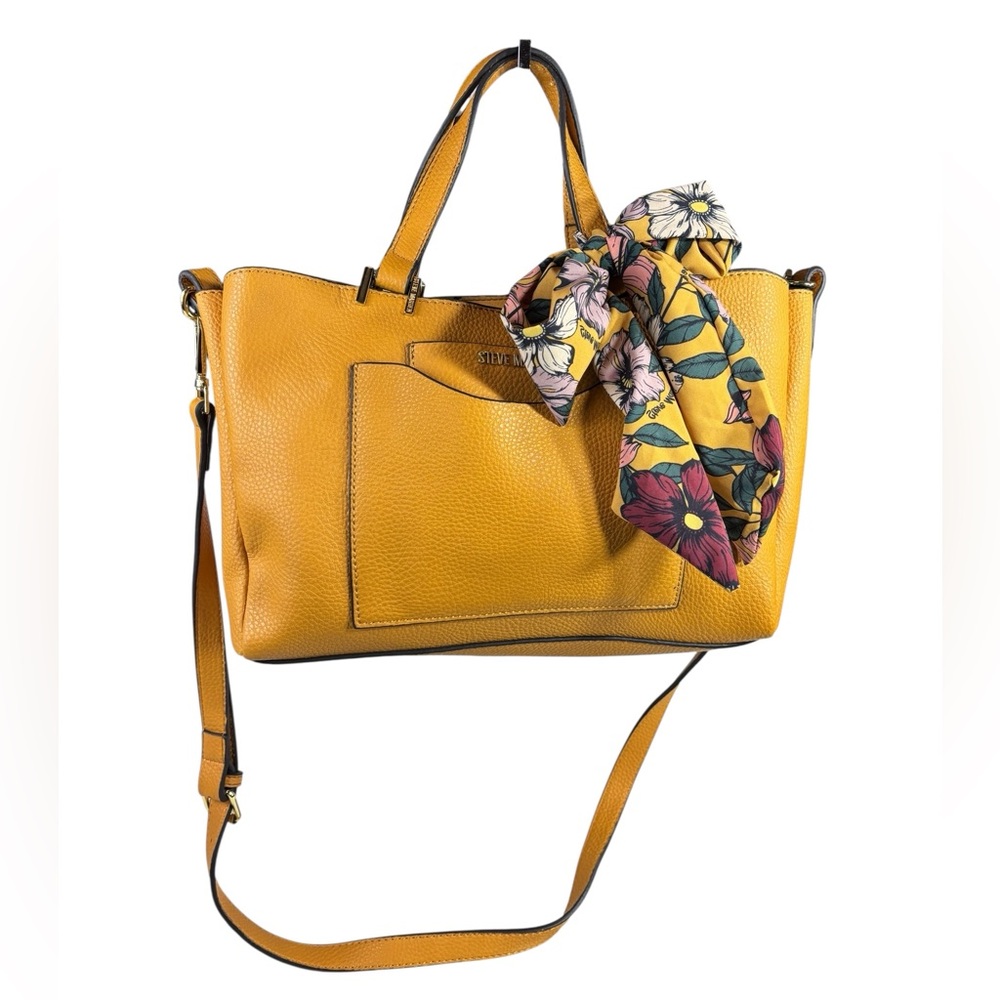 Steve Madden Yellow Leather Tote Bag Mustard Fall Floral Scarf Mid Satchel Purse
